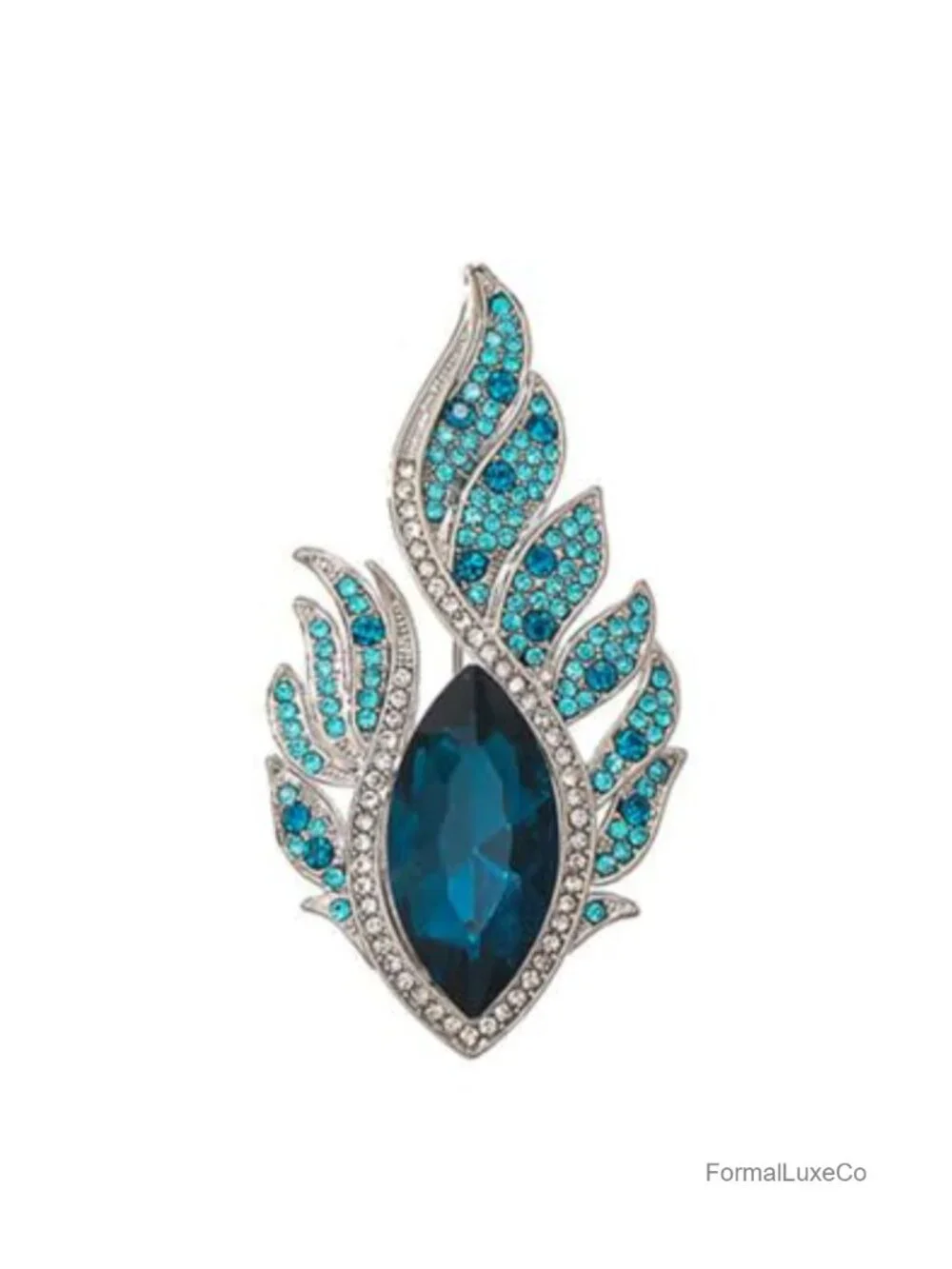 Blue Crystal Brooch Pin for Women Elegant Silver Tone Brooch Pin Accessory